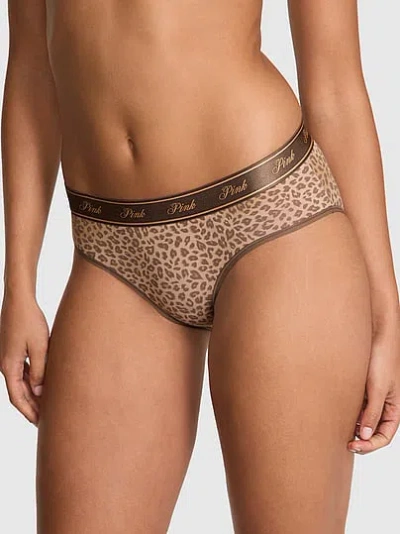 Pink Logo Cotton Hiphugger Panty In Animal Print