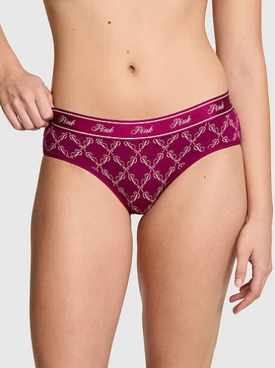Pink Logo Cotton Hiphugger Panty In Red