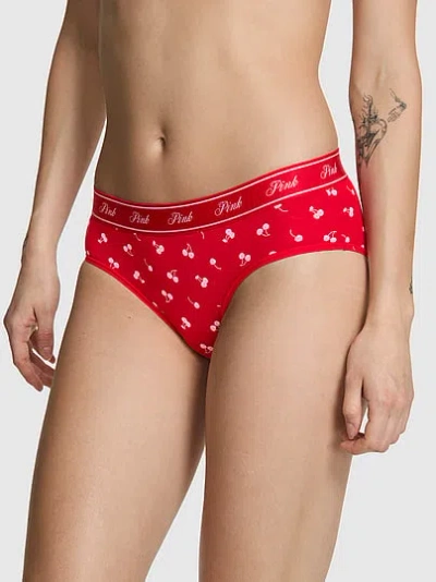 Pink Logo Cotton Hiphugger Panty In Red
