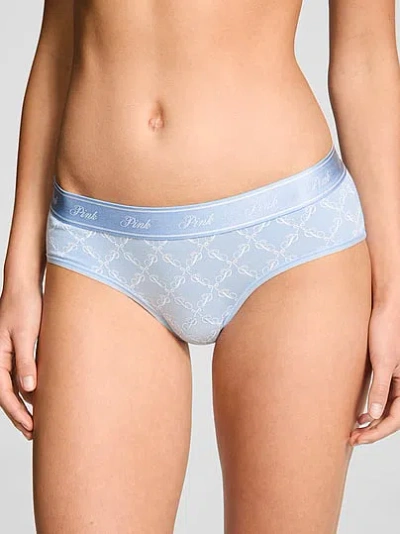 Pink Logo Cotton Hiphugger Panty In Blue