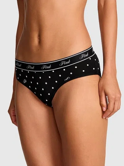 Pink Logo Cotton Hiphugger Panty In Black