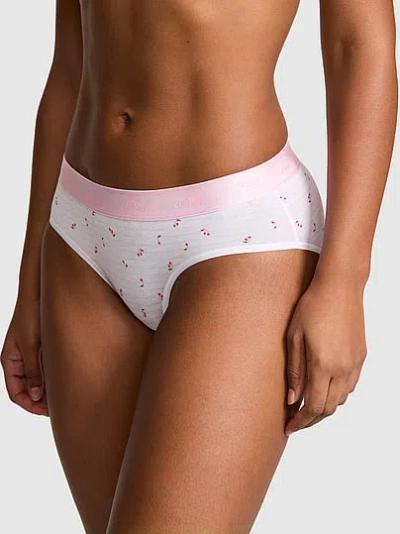 Pink Logo Cotton Hiphugger Panty In White