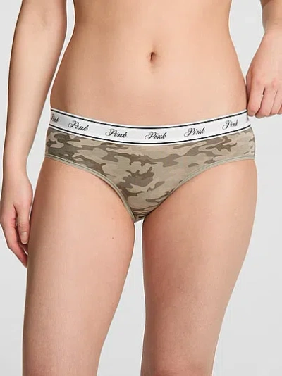 Pink Logo Cotton Hiphugger Panty In Animal Print
