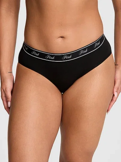 Pink Logo Cotton Hiphugger Panty In Black