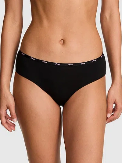 Pink Logo Cotton Hiphugger Panty In Black