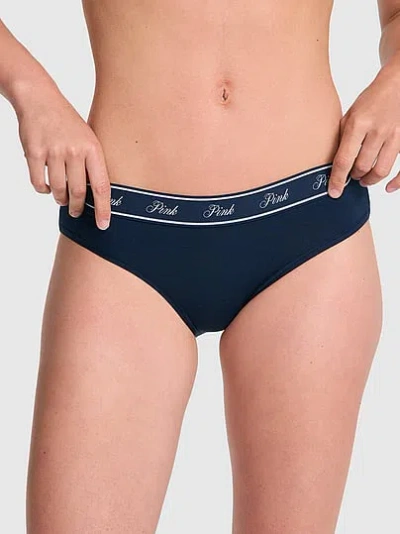 Pink Logo Cotton Hiphugger Panty In Blue