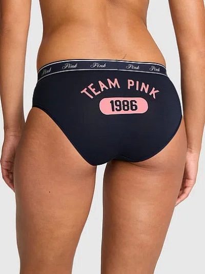 Pink Logo Cotton Hiphugger Panty In Blue