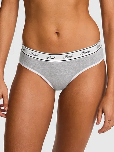 Pink Logo Cotton Hiphugger Panty In Gray