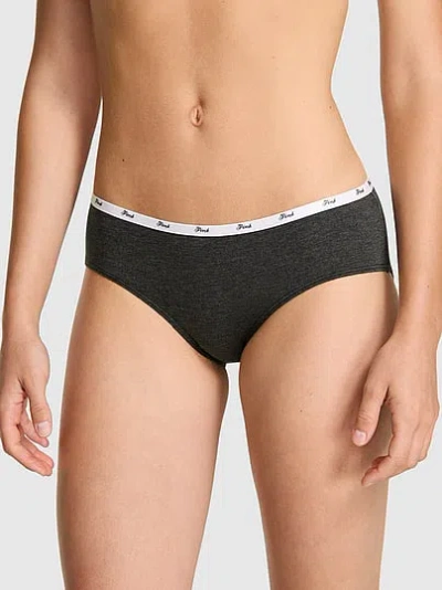 Pink Logo Cotton Hiphugger Panty In Black