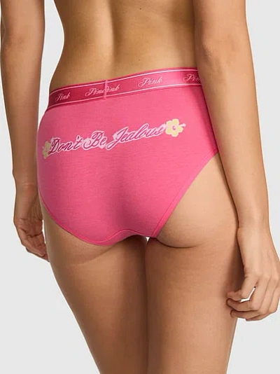 Pink Logo Cotton Hiphugger Panty In Multi