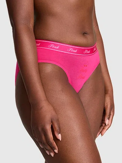 Pink Logo Cotton Hiphugger Panty In