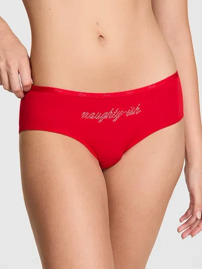 Pink Logo Cotton Hiphugger Panty In Red