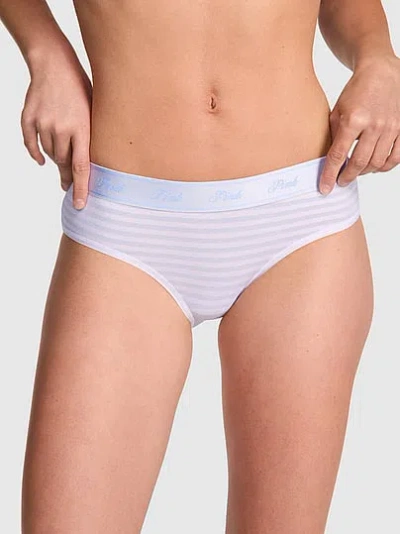 Pink Logo Cotton Hiphugger Panty In White