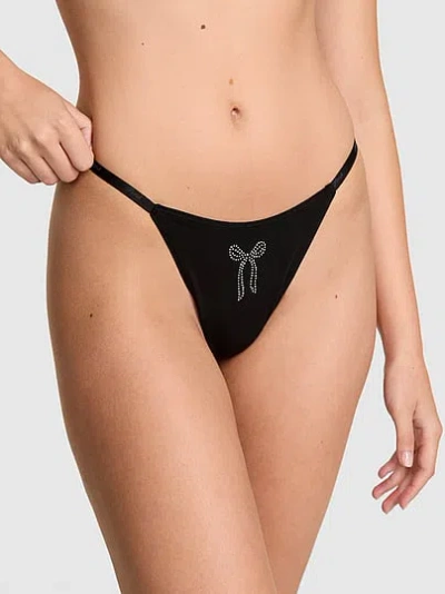 Pink Logo Cotton Scoop Thong Panty In Black