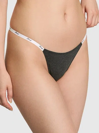 Pink Logo Cotton Scoop Thong Panty In Black