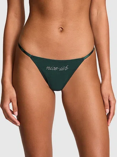 Pink Logo Cotton Scoop Thong Panty In Green