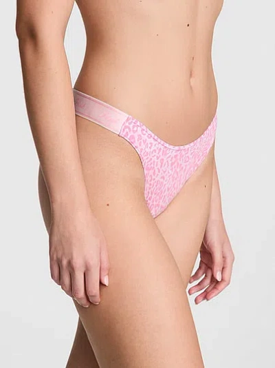 Pink Logo Cotton Shine High-leg Thong Panty In Multi