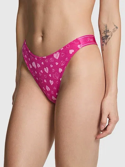 Pink Logo Cotton Shine High-leg Thong Panty In
