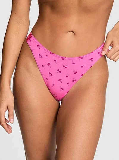 Pink Logo Cotton Shine High-leg Thong Panty In