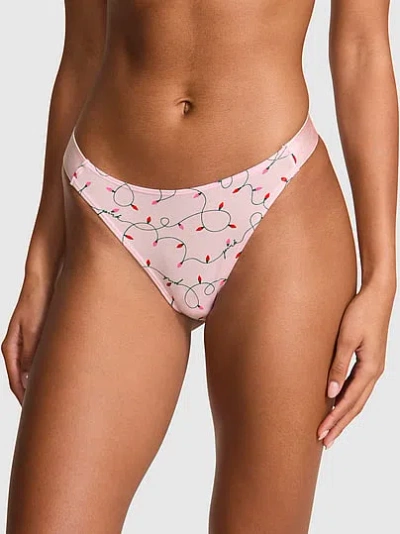 Pink Logo Cotton Shine High-leg Thong Panty In