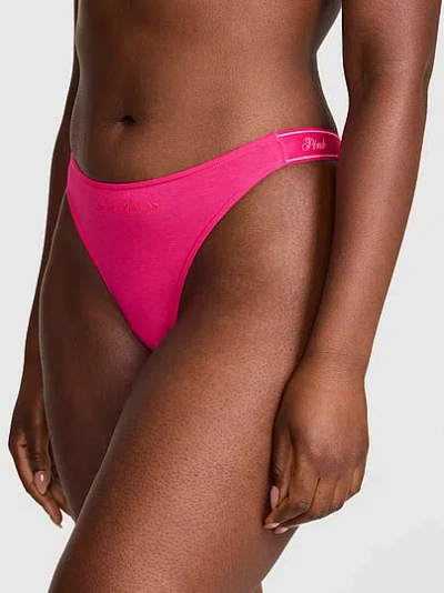 Pink Logo Cotton Shine High-leg Thong Panty In