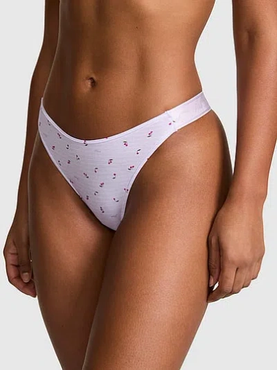 Pink Logo Cotton Shine High-leg Thong Panty In Blue