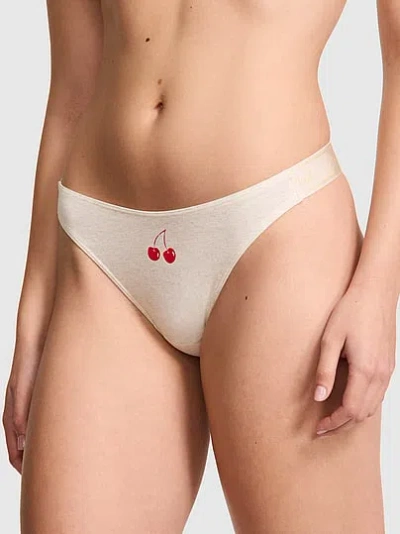 Pink Logo Cotton Shine High-leg Thong Panty In Neutral