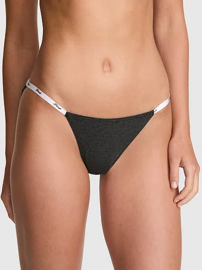 Pink Logo Cotton String Bikini Panty In Black