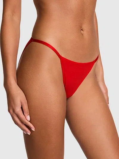 Pink Logo Cotton String Bikini Panty In Red