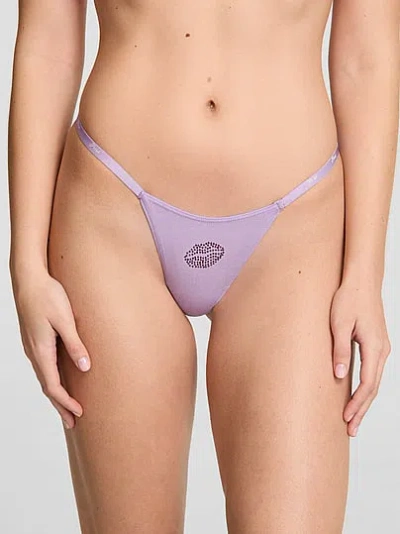 Pink Logo Cotton String Micro Thong Panty In Gray