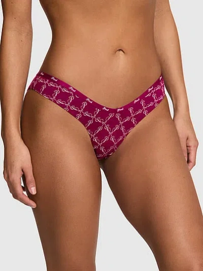 Pink Logo Cotton Tanga Panty In Purple