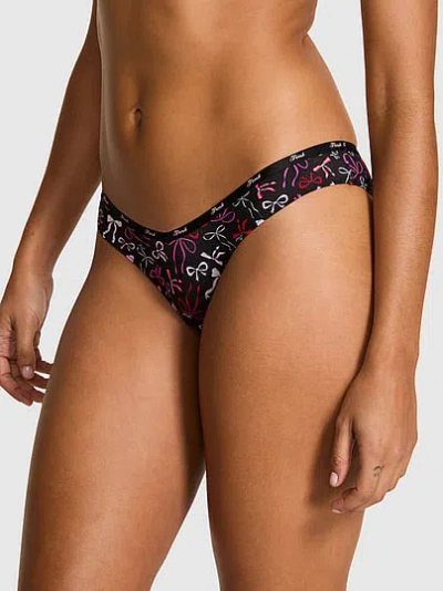 Pink Logo Cotton Tanga Panty In Black