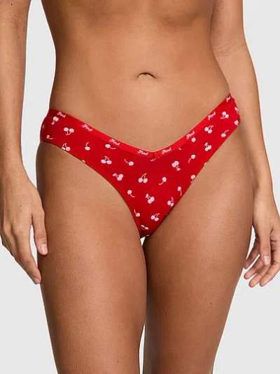 Pink Logo Cotton Tanga Panty In Red