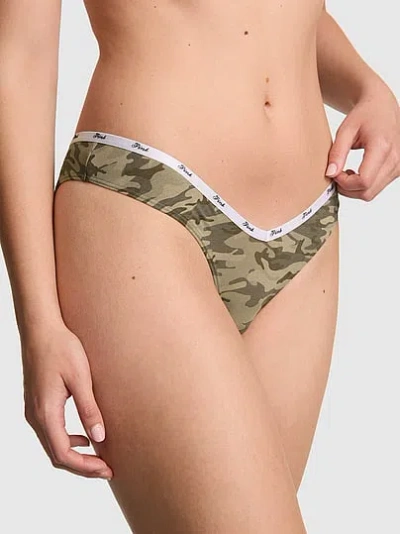 Pink Logo Cotton Tanga Panty In Green