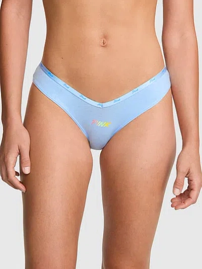 Pink Logo Cotton Tanga Panty In Blue