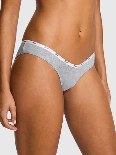 Pink Logo Cotton Tanga Panty In Gray