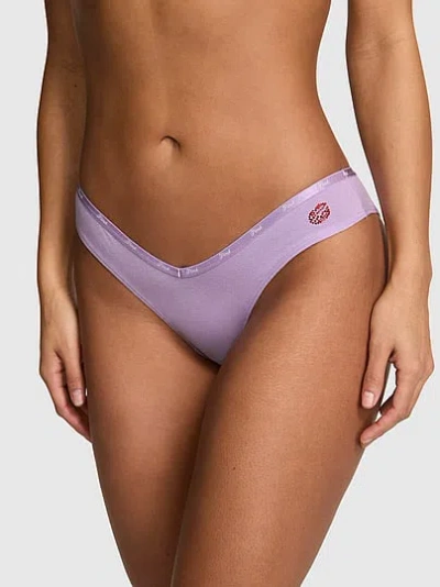 Pink Logo Cotton Tanga Panty In Purple
