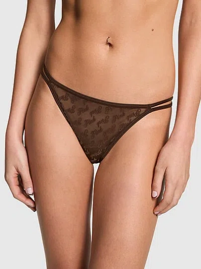 Pink Logo Mesh Strappy Cheeky Panty In Brown