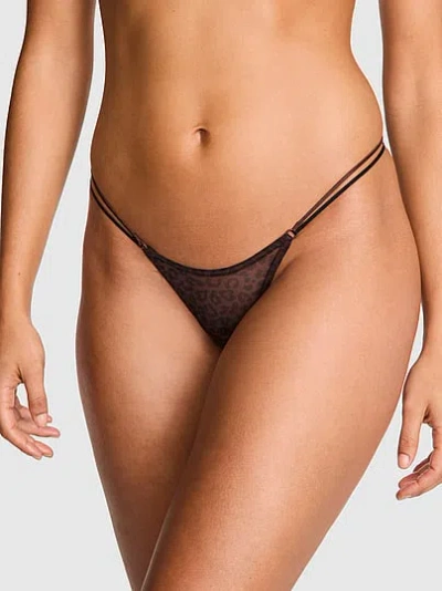 Pink Logo Mesh Strappy Micro Thong Panty In Black