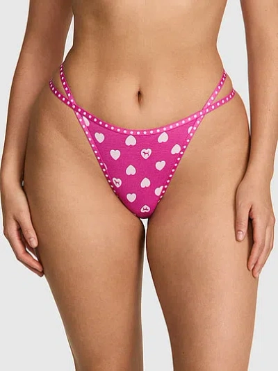 Pink Logo Thong Panty In Neutral