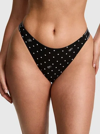 Pink Logo Thong Panty In Black