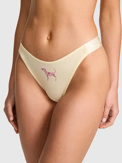 Pink Logo Thong Panty In Yellow