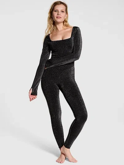 Pink Long-sleeve Square Neck Onesie In Black