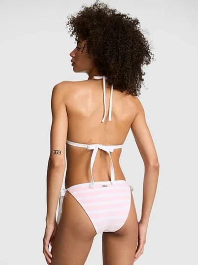 Pink Low-rise Side-tie Cheeky Bikini Bottom In Animal Print
