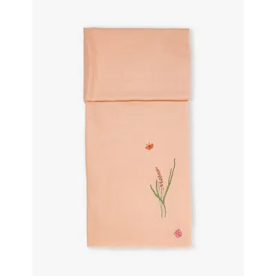 Pink Maharani Womens Flower-embroidery Fringed Cashmere Scarf Peach Pink