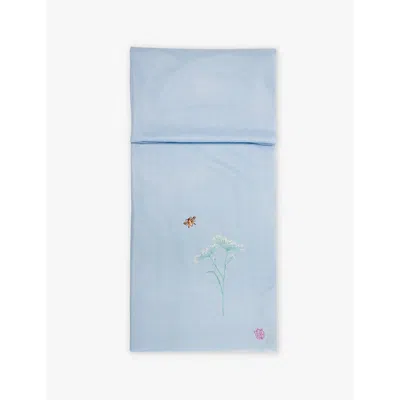 Pink Maharani Womens Flower-embroidery Fringed Cashmere Scarf Soft Blue