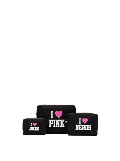 Pink Makeup Bag Trio In Black
