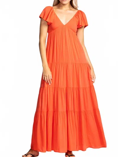 Pink Martini Jessica V-neck Short Sleeve Dress In Orange In Red