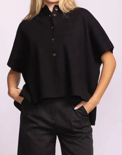 Pink Martini Melrose Mock Neck Button-up Sweater In Black
