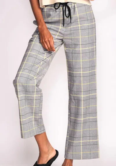 Pink Martini Plaid Pants In Grey/yellow